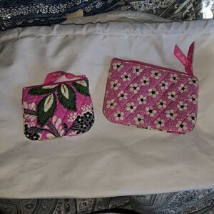 TWO VERA BRADELY Zipper Pouches in Pink Fabric NWOT